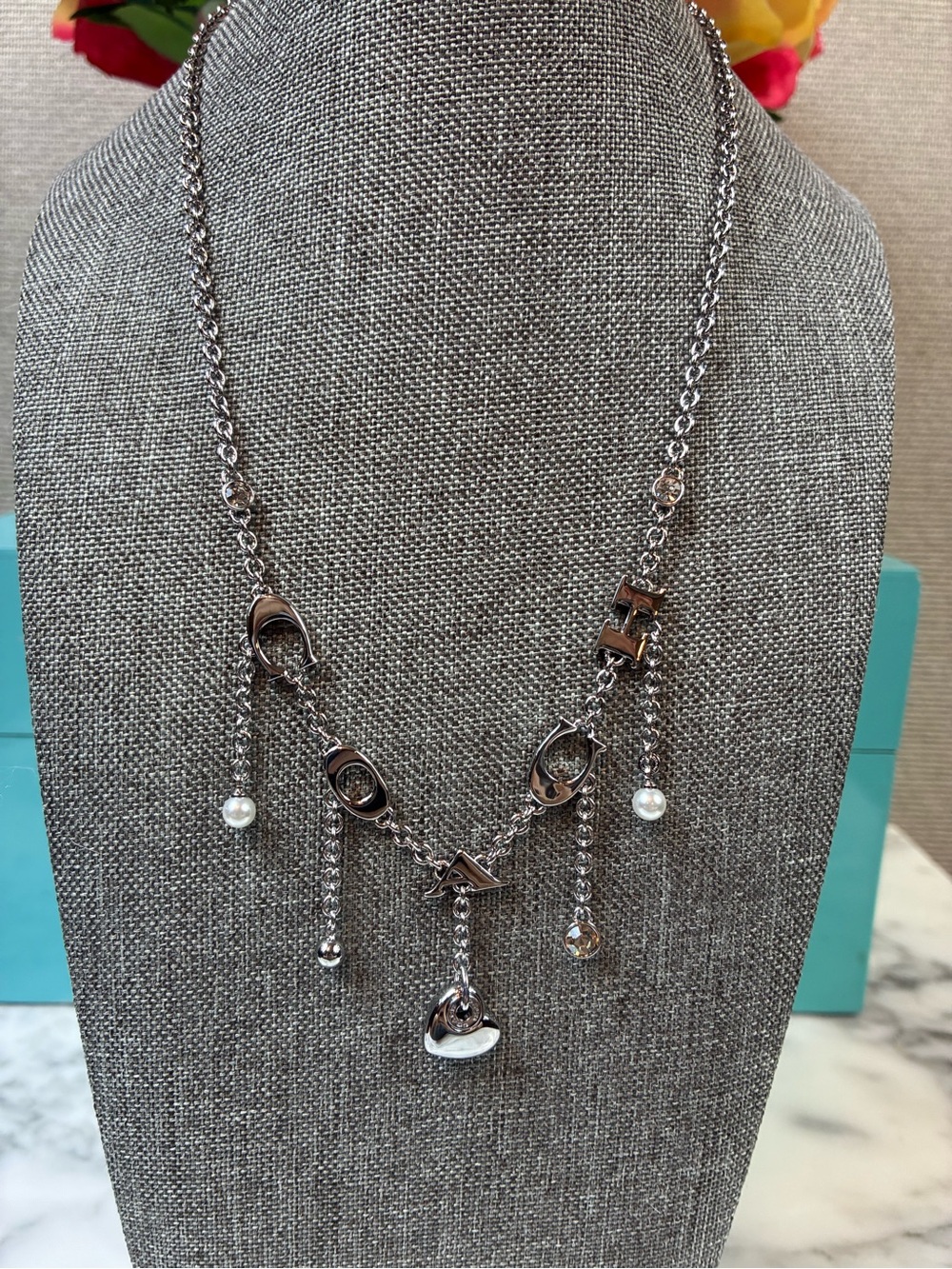 Coach Silver Metal Letters Dangle Charm Necklace - NWT $198 Retail
